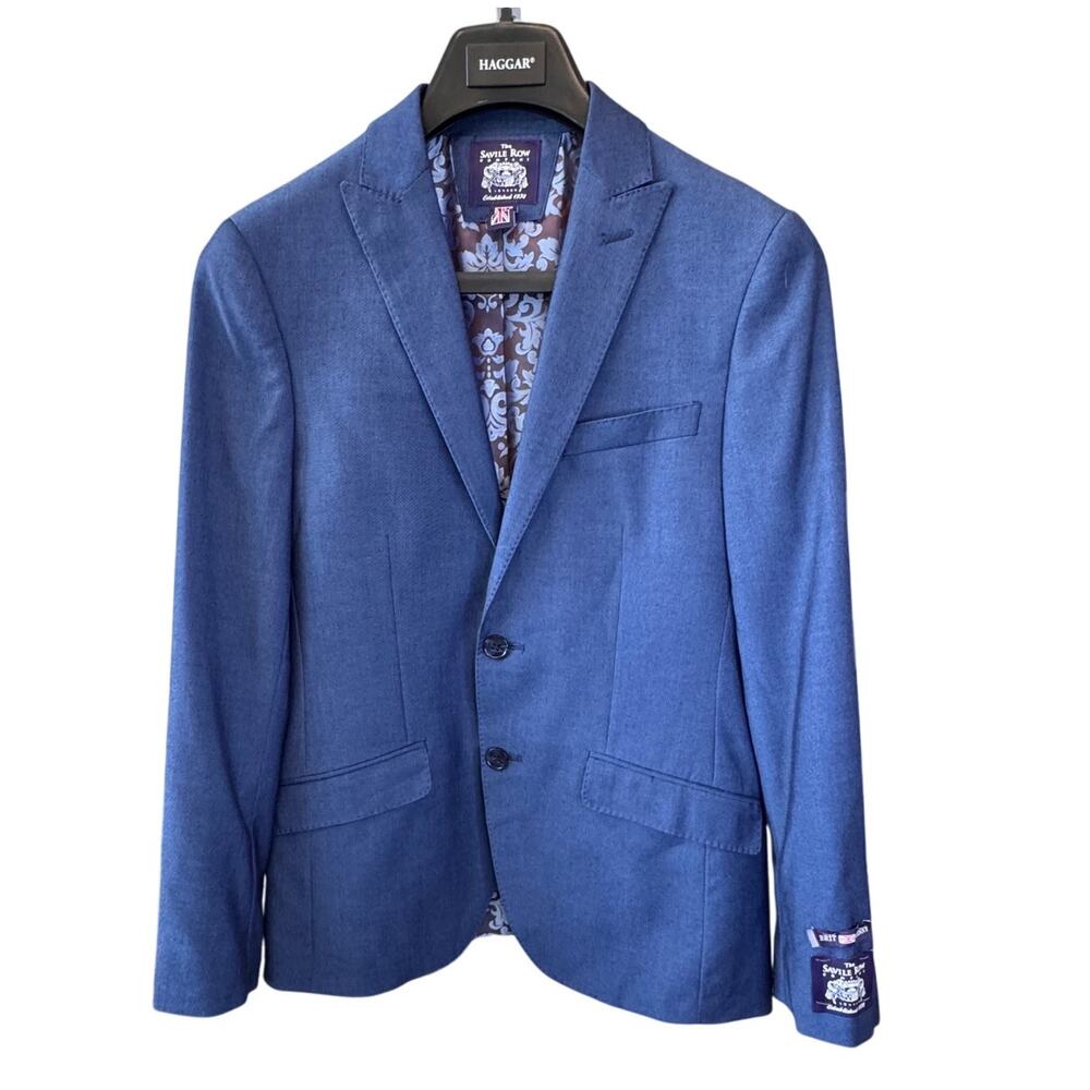 THE SAVILE ROW Men's Blue Trim Fit Brixton Jacket Size 36S